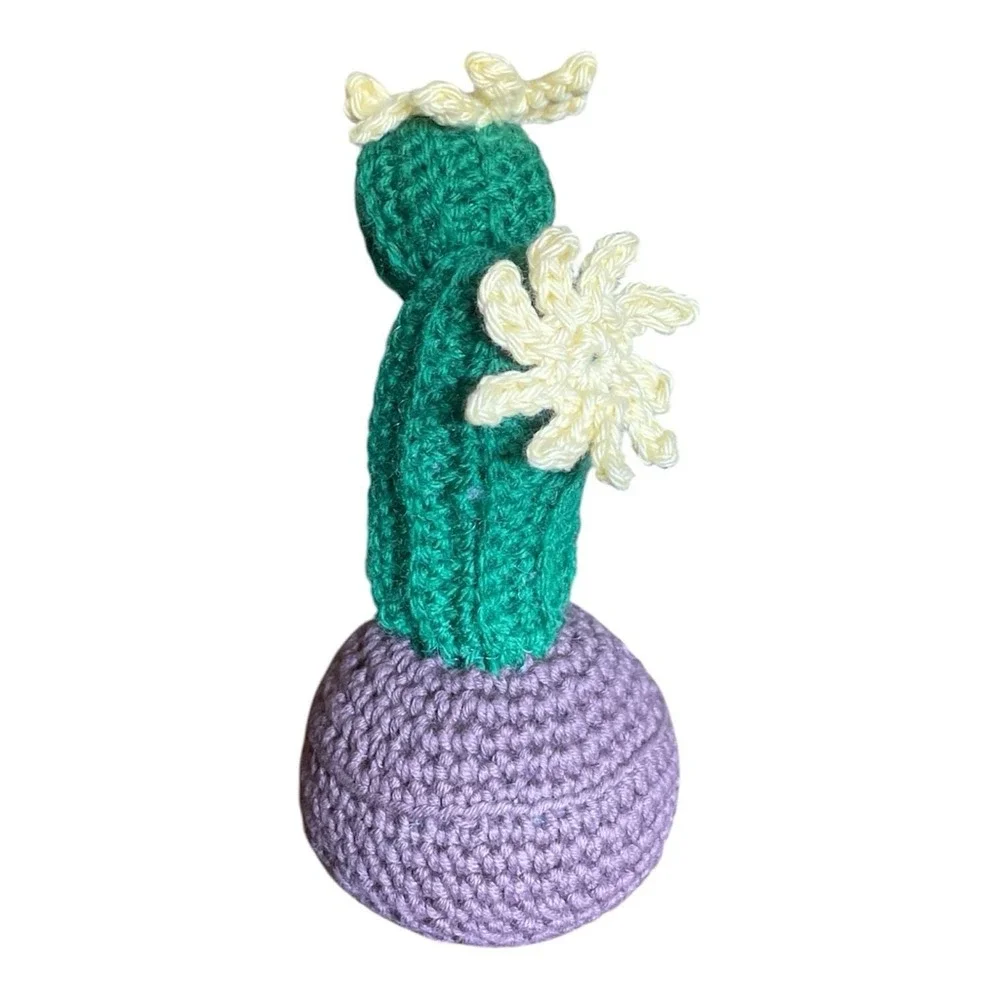Handmade‎ Crochet Cactus Blooming Yellow Flowers in Pot Amigurumi Office Decor